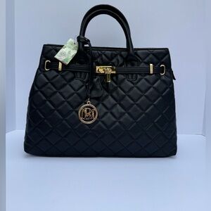 New Badgley Mischka Black Large Diamond Quilted Tote Bag